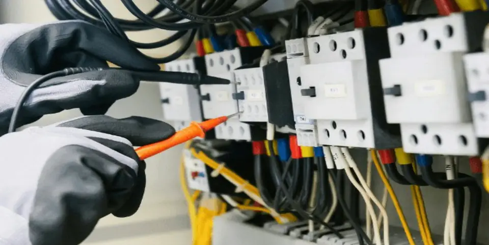 Electricista trabajando en un cuadro eléctrico